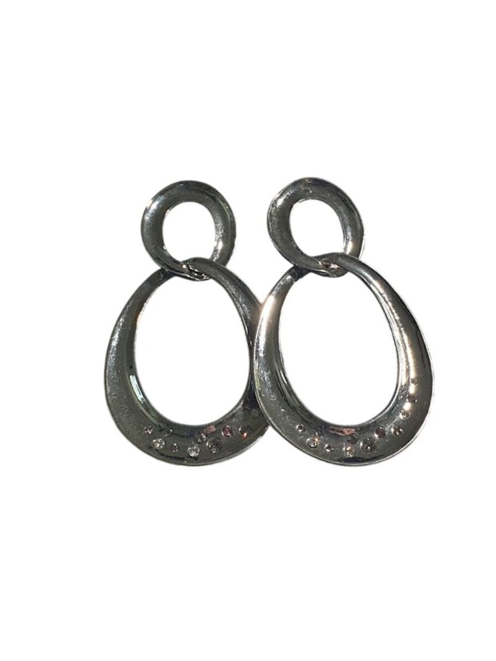 Crystal Oval Drop Earrings Silver Tone Jewelry Modern Style Pierced Back Retro